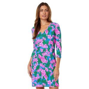 NWT Lilly Pulitzer  Tessa Dress Floral  V-Neck Size XS Tropical Palm Beach